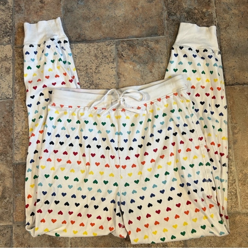 Primary White Pajama Pants with Rainbow Heart Print
